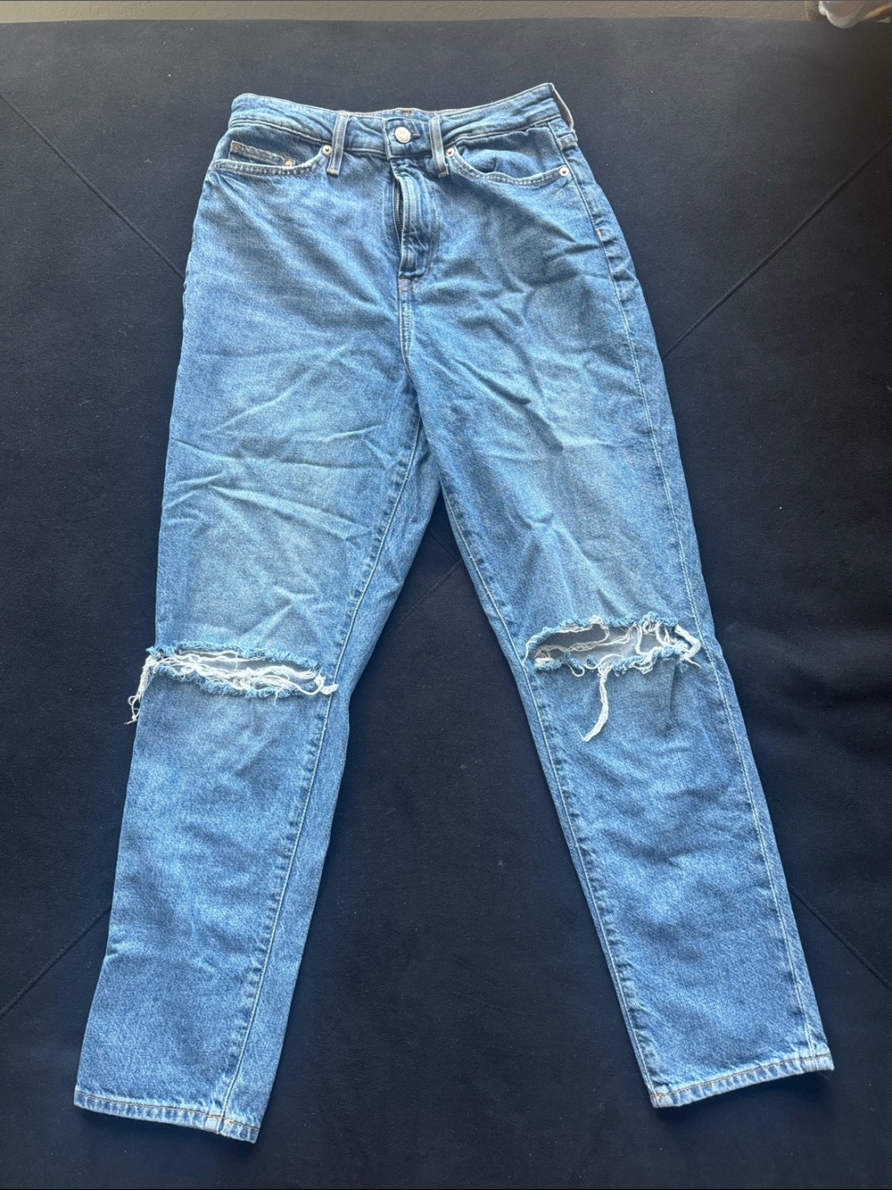 H&M High-Rise Light Blue Distressed Mom Jeans